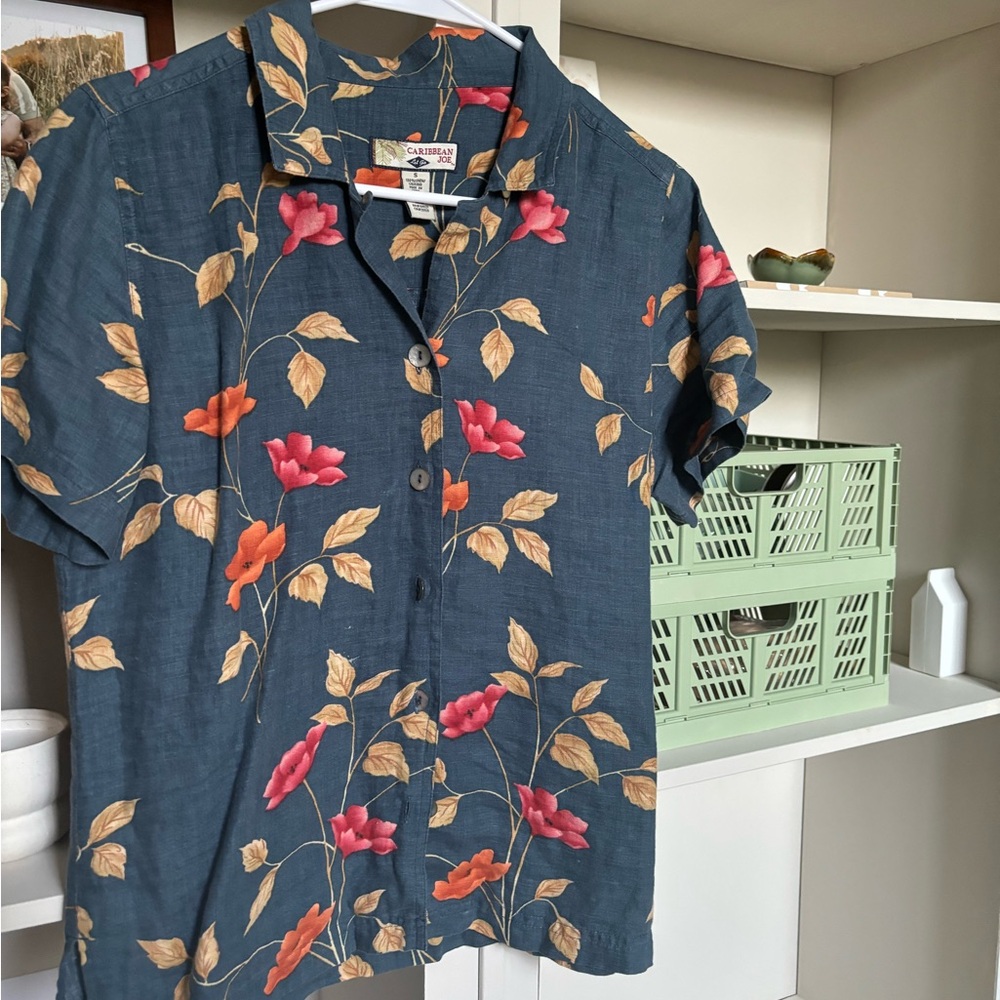 Vintage floral linen blouse